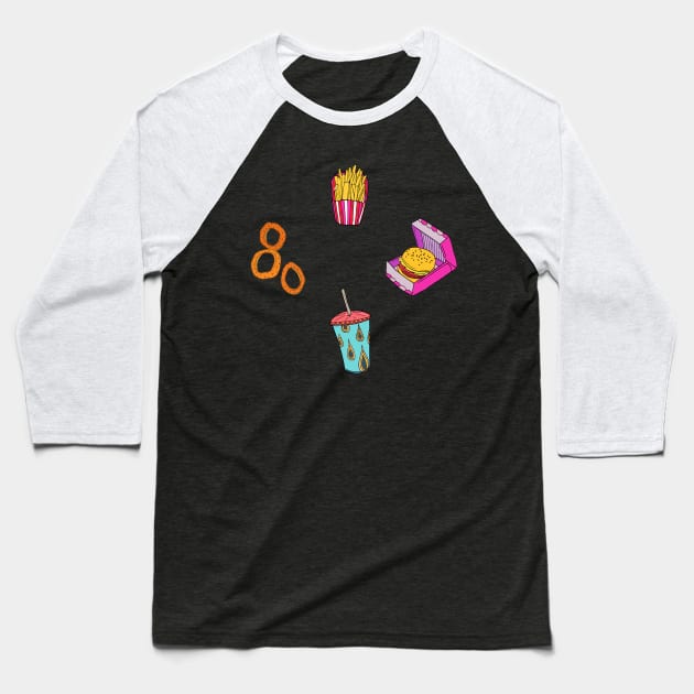 Fast Food Dreamz Baseball T-Shirt by minniemorrisart